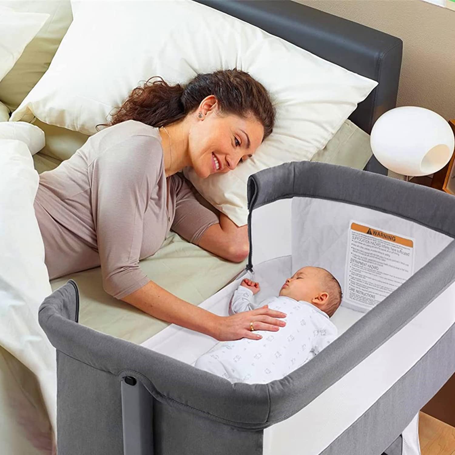 nordmiex 3 in 1 Baby Crib Bedside Crib,Baby Bassinet,Baby Bed Adjustable Portable Bed for Infant/Baby,Khaki - Image 2
